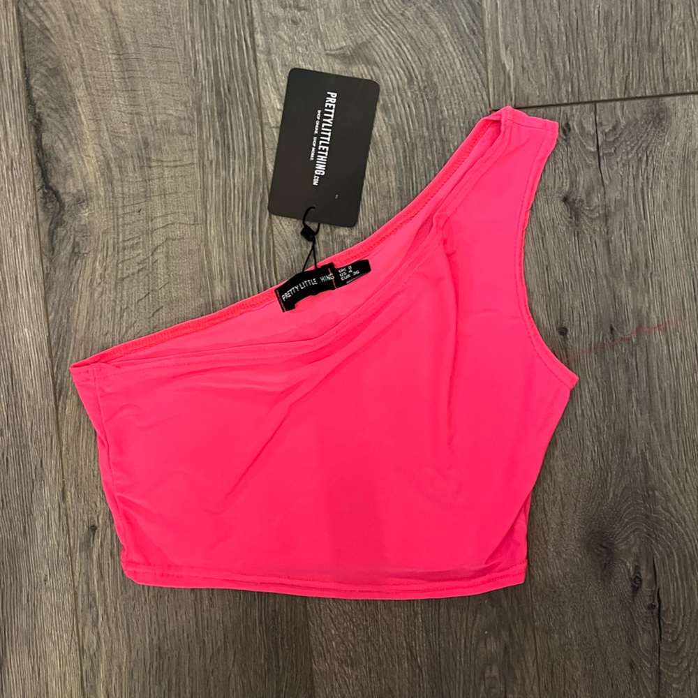 One Sleeve Neon Pink Crop Top